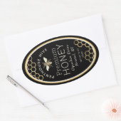Miel ovale étiquette avec nid d'abeille et abeille (Enveloppe)