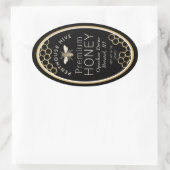 Miel ovale étiquette avec nid d'abeille et abeille (Sac)