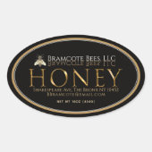 Miel ovale or étiquette sur noir avec abeille vint (Devant)