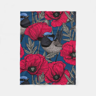 Mierkanen en papavers fleece deken