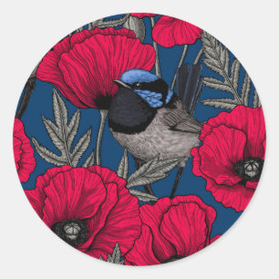 Mierkanen en papavers ronde sticker