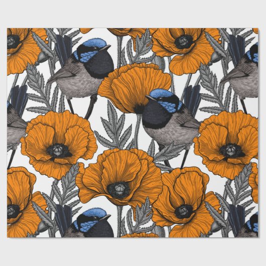 Mierkannen en oranje papaverbloemen 2 cadeaupapier (Vlak)