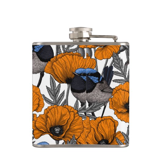 Mierkannen en oranje papaverbloemen 2 heupfles (Achterkant)