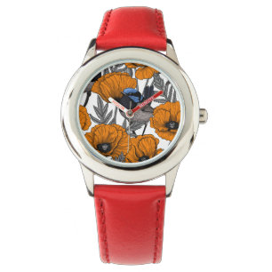 Mierkannen en oranje papaverbloemen 2 horloge