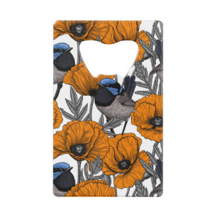 Mierkannen en oranje papaverbloemen 2 kredietkaart flessenopener