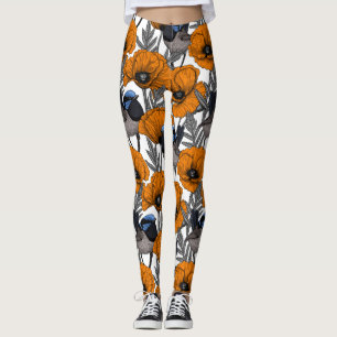 Mierkannen en oranje papaverbloemen 2 leggings