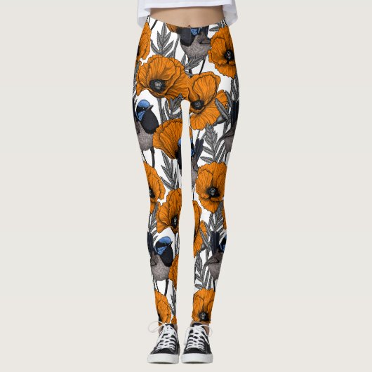 Mierkannen en oranje papaverbloemen 2 leggings (Voorkant)