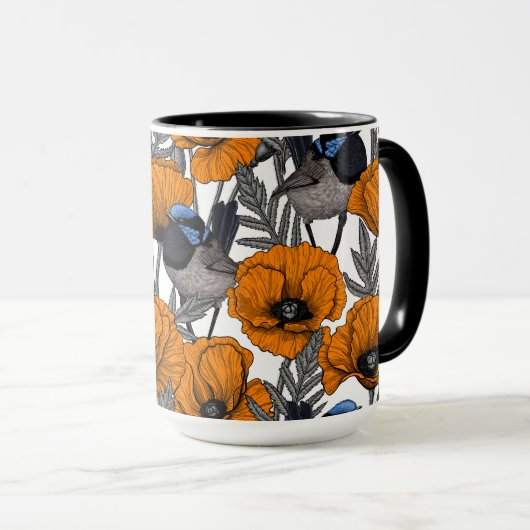 Mierkannen en oranje papaverbloemen 2 mok (Voorkant rechts)