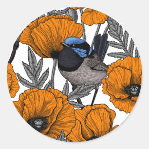 Mierkannen en oranje papaverbloemen 2 ronde sticker
