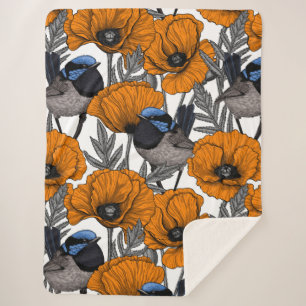 Mierkannen en oranje papaverbloemen 2 sherpa deken