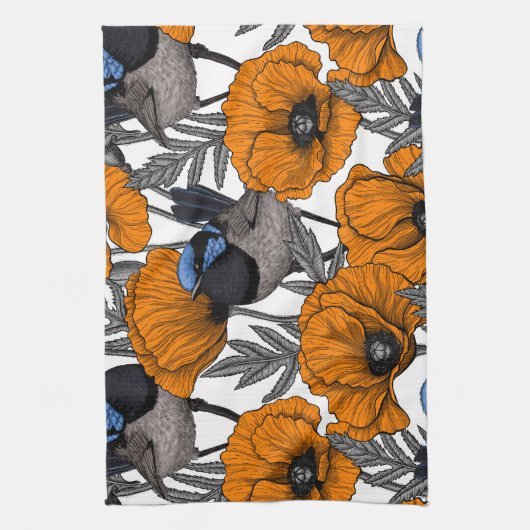 Mierkannen en oranje papaverbloemen 2 theedoek (Verticaal)