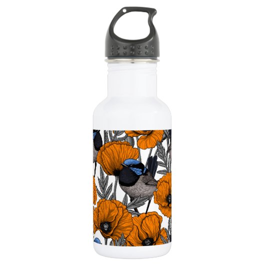 Mierkannen en oranje papaverbloemen 2 waterfles (Voorkant)