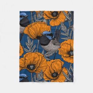 Mierkannen en oranje papaverbloemen fleece deken