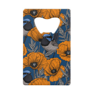 Mierkannen en oranje papaverbloemen kredietkaart flessenopener