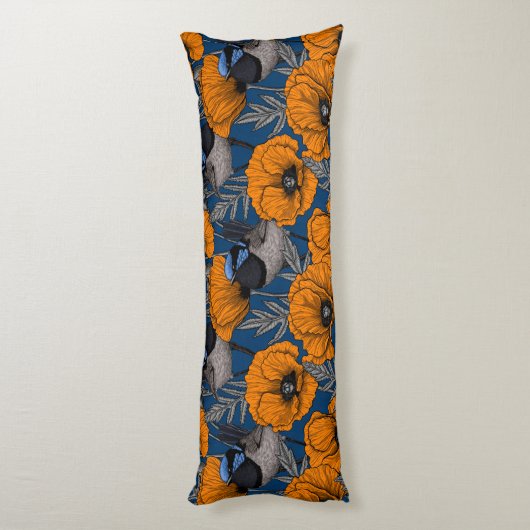 Mierkannen en oranje papaverbloemen lichaamskussen (Achterkant (Verticaal))