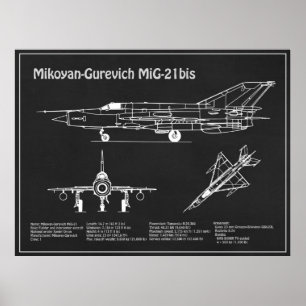 MiG-21 bis - Plannen voor de Blauwdruk van een vli Poster