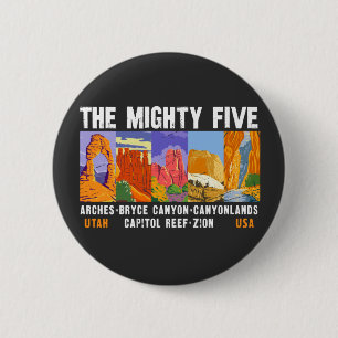 Mighty Five Utah National Parks List Ronde Button 5,7 Cm