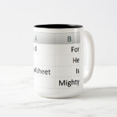 Mighty Spreadsheet King, Excel Silver Tweekleurige Koffiemok (Voorkant rechts)