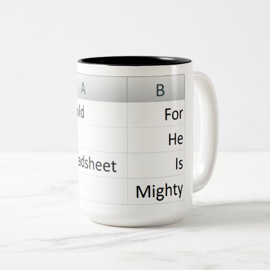 Mighty Spreadsheet King, Excel Silver Tweekleurige Koffiemok (Voorkant rechts)