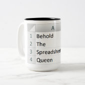 Mighty Spreadsheet Queen, Excel Silver Tweekleurige Koffiemok (Voorkant links)