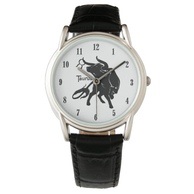 Mighty Taurus de Bull Zodiac Black Numbers Horloge (Voorkant)