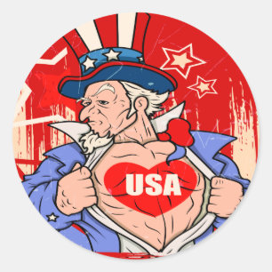 Mighty Uncle Sam Love USA Tattoo Ronde Sticker