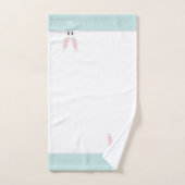 Mignet lapin et monogramme sur bleu clair Turquois (Serviette à main)
