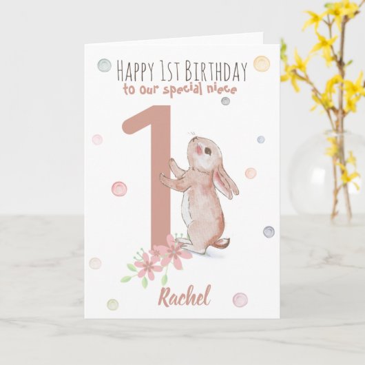 Mignette Rabbit 1ère carte d'anniversaire pour la (Fleur jaune)