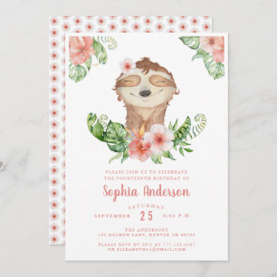 Mignon 14e anniversaire fleurie invitation fille