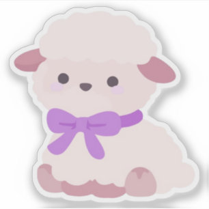 Mignon agneau Kawaii Fluffy avec autocollant à nœu