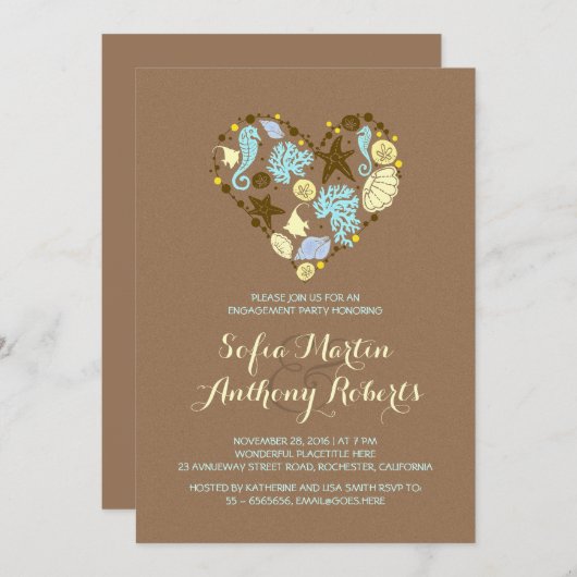 mignon amour coeur plage engagement invitation (Devant / Derrière)