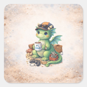 Mignon autocollant carré de dragon papa #1