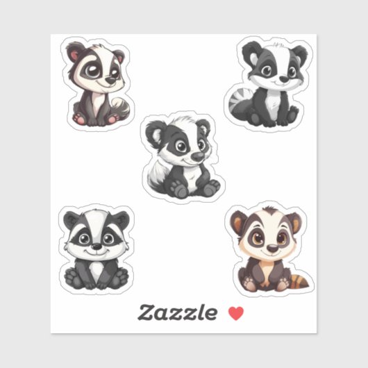 mignon badger kawaii feuille autocollant (Feuille)