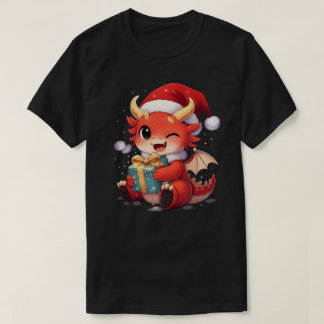 Mignon bébé dragon tenant un cadeau – T-Shirt de f