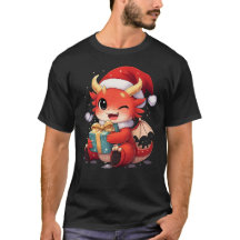 Mignon bébé dragon tenant un cadeau – T-Shirt de f