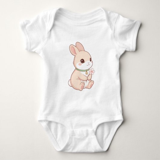 Mignon Body Bébé Lapin Kawaii & Fleur de Sakura (Devant)