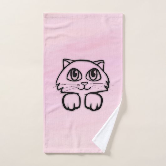 Mignon Chat aux Grands Yeux Rose (Serviette à main)