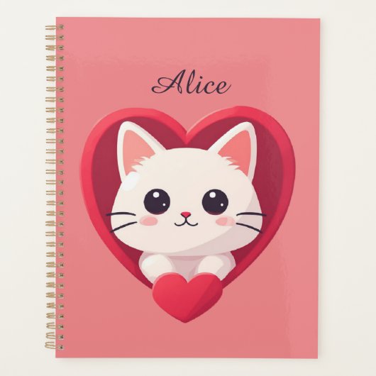 Mignon Chat Blanc avec Design Kawaii Kitty Love (Devant)