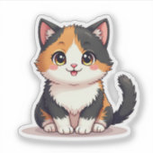 Mignon Chat Chibi Calico – Autocollant Pastel (Devant)