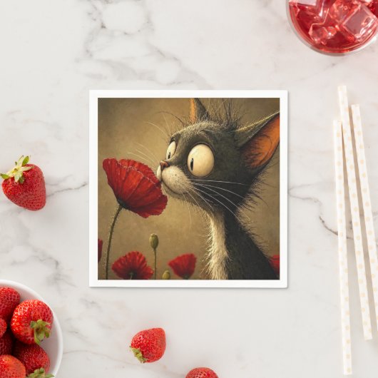 Mignon Chat Noir & Blanc Serviette en Papier Fleur (En situation)