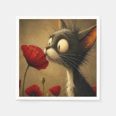 Mignon Chat Noir & Blanc Serviette en Papier Fleur (Devant)