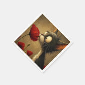 Mignon Chat Noir & Blanc Serviette en Papier Fleur (Coin)