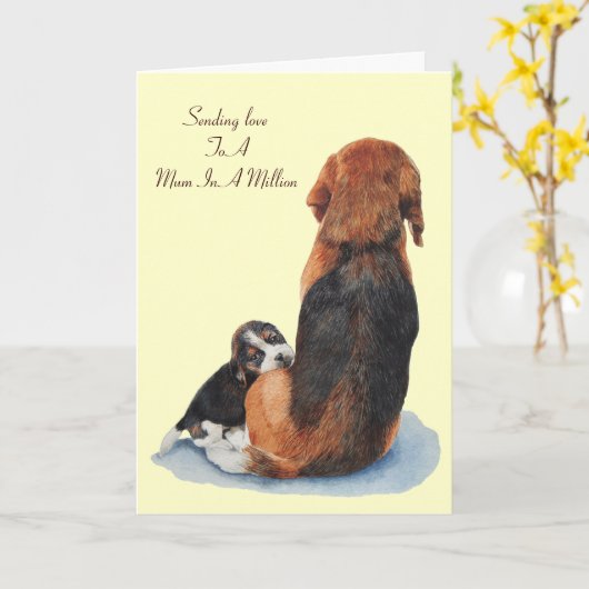mignon chiot beagle chien versed maman carte de vo (Fleur jaune)