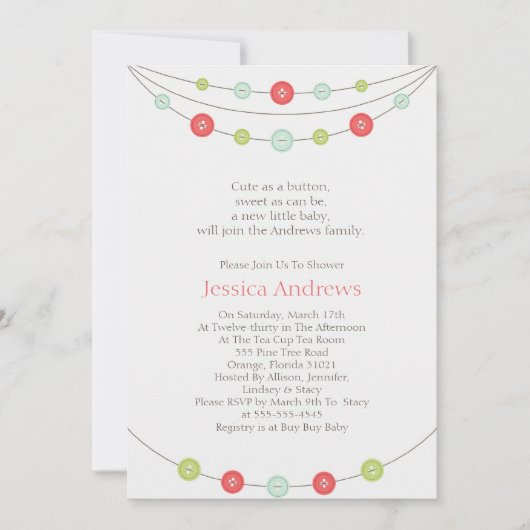 Mignon comme invitation de baby shower de bouton (Devant)