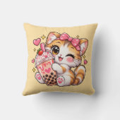 Mignon Coussin Kawaii Chat Tenant du Bubble Tea (Verso)
