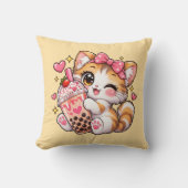 Mignon Coussin Kawaii Chat Tenant du Bubble Tea (Recto)