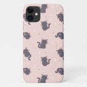 Mignon Étui Téléphone Rose Chat Gris (Dos)