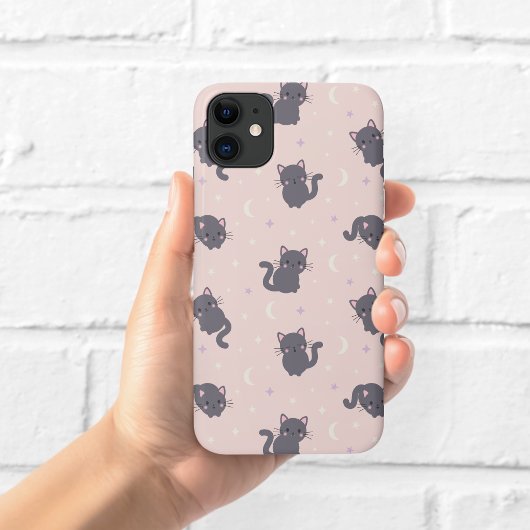 Mignon Étui Téléphone Rose Chat Gris