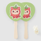 Mignon éventail à main chat fraise Kawaii (Devant et derrière)