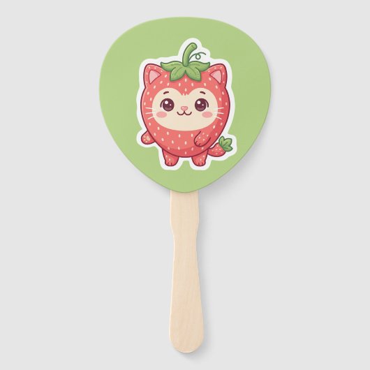 Mignon éventail à main chat fraise Kawaii (Dos)
